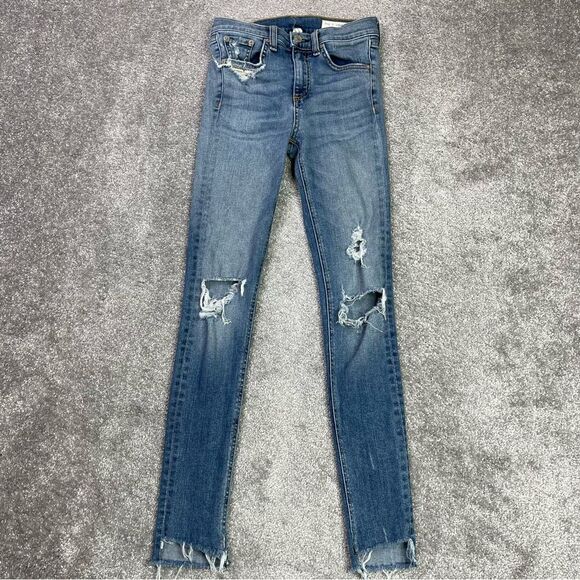 Rag & Bone Jeans Women’s 24 Blue Skinny Mid-Rise Light Wash Denim Stretch Frayed - Picture 1 of 15